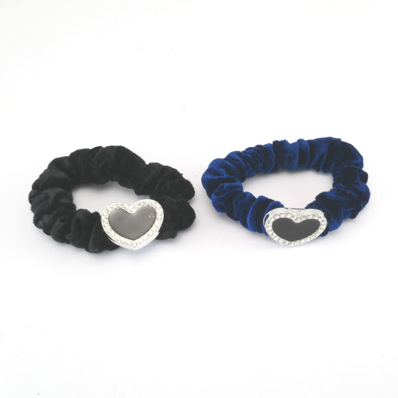 Hair bands - scrunchies - Diamante - Heart #5 - with black
