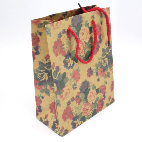 Small gift bag -200 x 150 x 75mm - Brown with roses