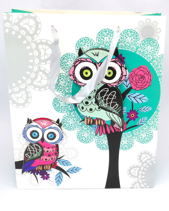Large gift bag with handles - 320 x 260 x 100mm - Owl