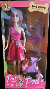 Doll with pet in stroller