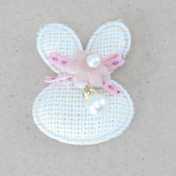 Badges/Patches - Stich on - Cream Bunny face with pearls (2 Pack)